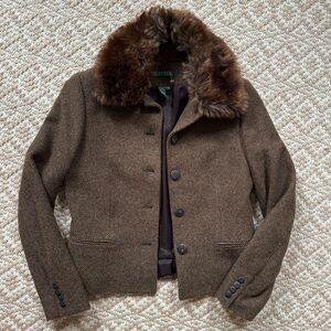 Lauren Ralph Lauren Blazer Removable Faux Fur Collar